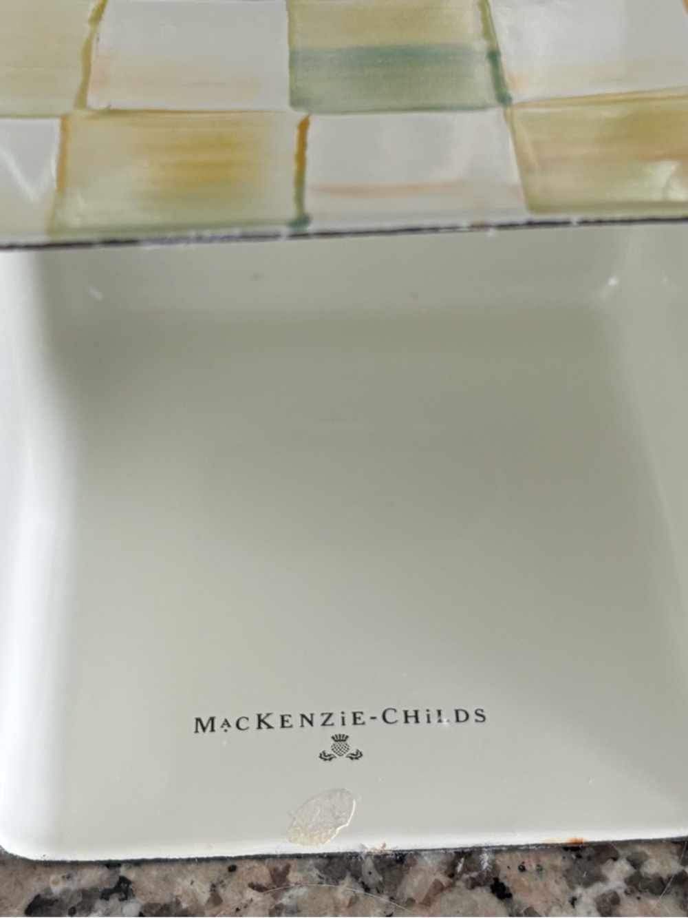 Rare Retired MacKenzie-Childs “Parchment Check” Tissue Box Cover - Like New - Picture 2 of 2